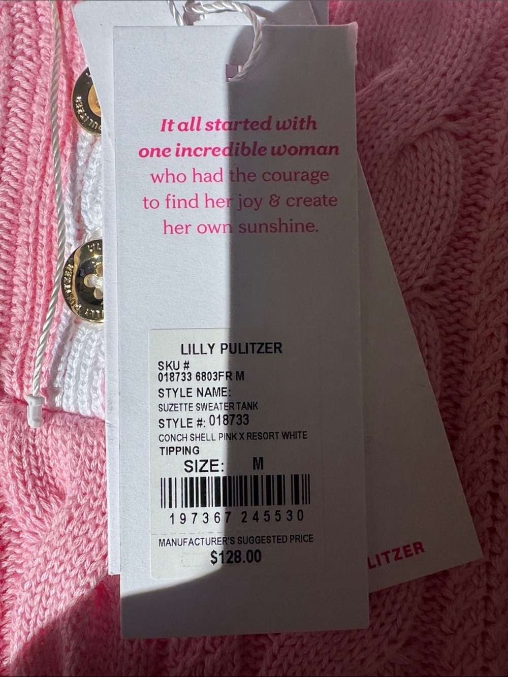 Lilly Pulitzer Pink Cable Knit Sleeveless Polo Vest with White Trim - Picture 6 of 6